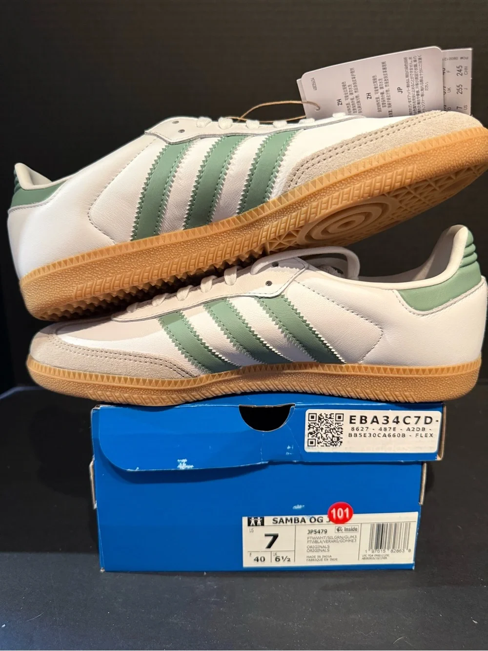 Adidas Samba OG Men’s Sneakers in White & Green 7M/8W
